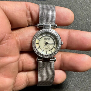 Hamlin Ultra Thin Ladies Quartz Watch Silver Tone Diamond Accent Dial Working